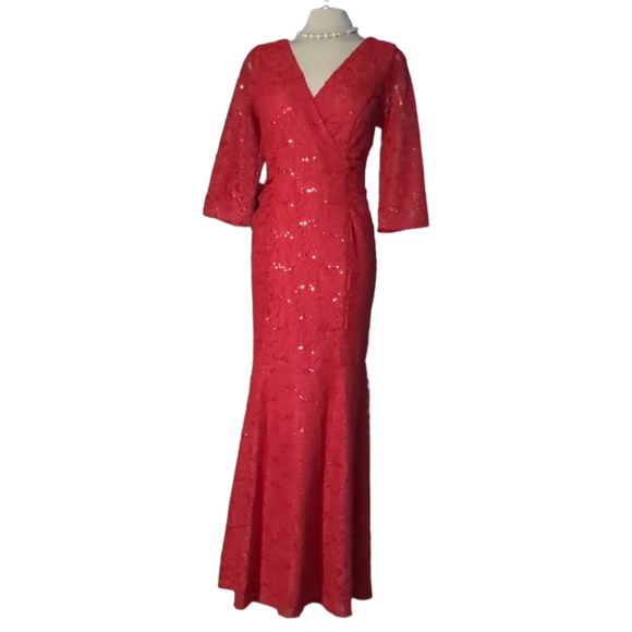 *New* EUREKA USA Luxury Red Lace Sparkling Maxi Dress Size XL - Picture 10 of 16